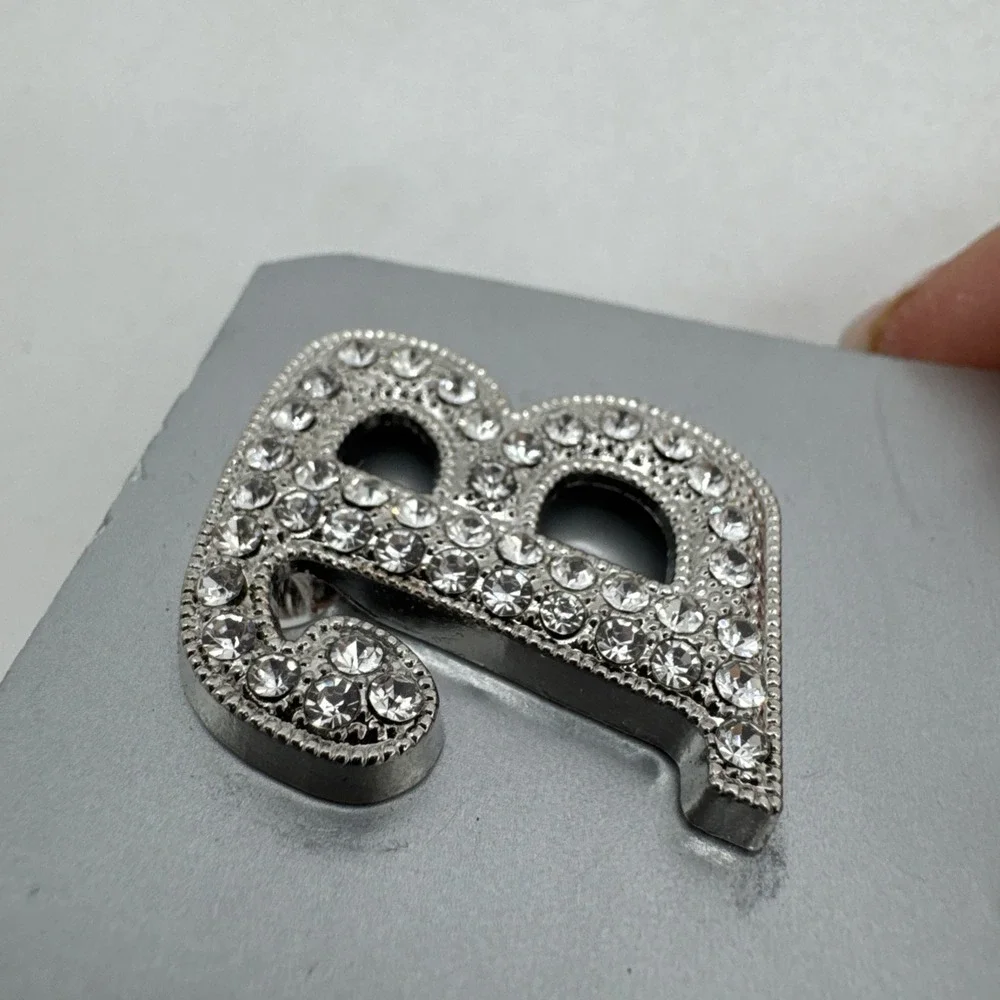 Silver Initial Lapel Rhinestone Brooch Lapel Pin 1